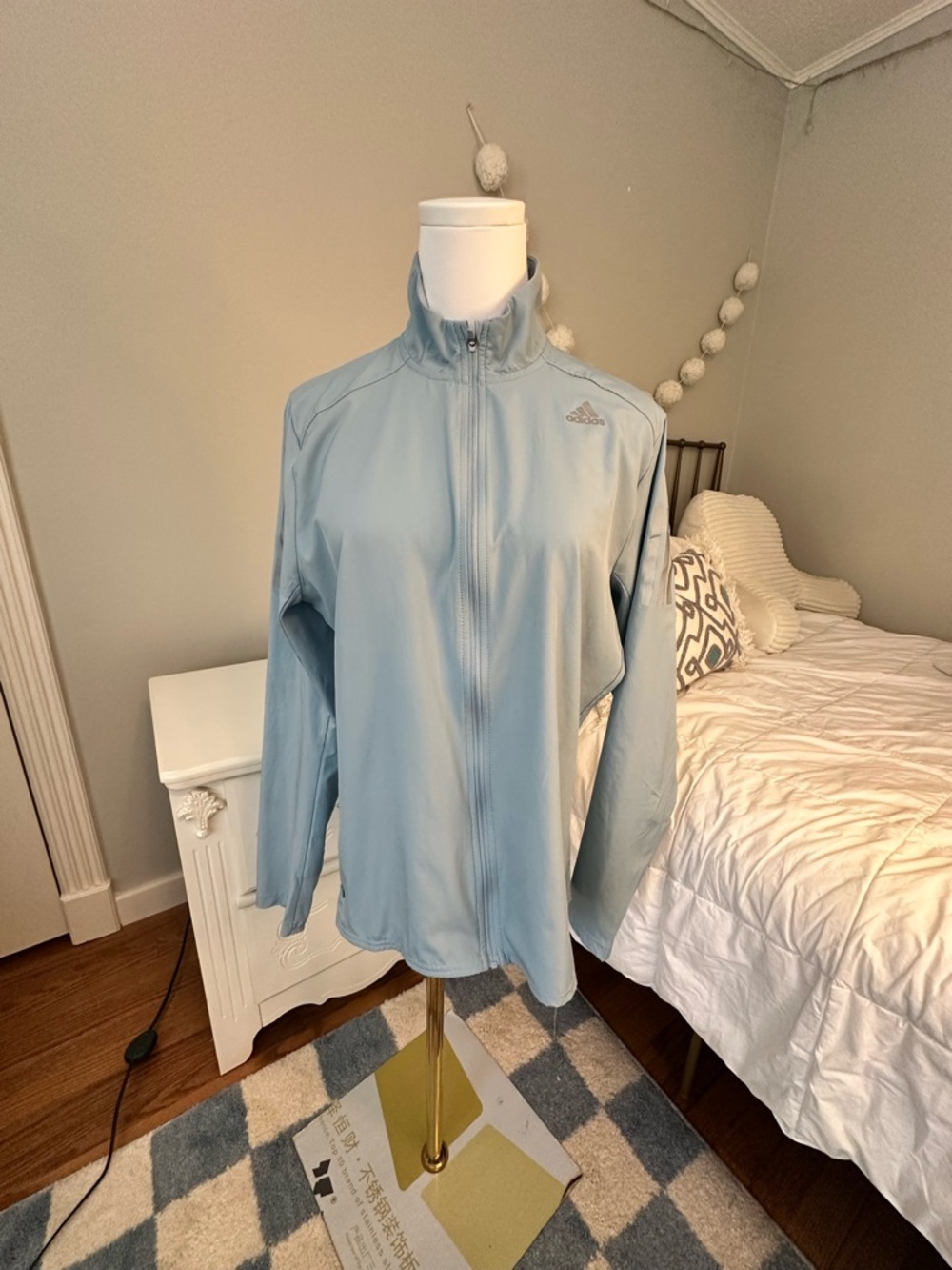 adidas Pale Blue Running Full Zip Light Weight Jacket Women Medium High Collar